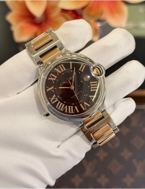 Cartier Ballon Bleu Steel & Rose Gold Chocolate Dial