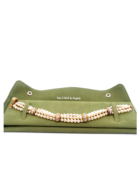 Van Cleef & Arpels 3 Stand Pearl & Diamond Bracelet