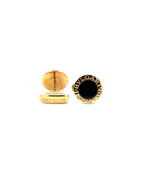 Bvlgari 18kt Yellow Gold Cufflinks With Onyx Inlays
