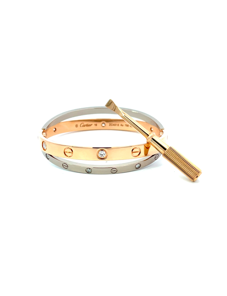 Cartier Bi-Color Double Love Rose Gold & Diamond Love Bracelet