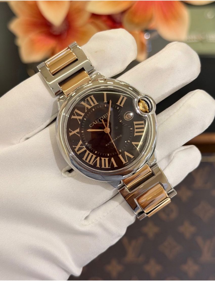 Cartier Ballon Bleu Steel & Rose Gold Chocolate Dial