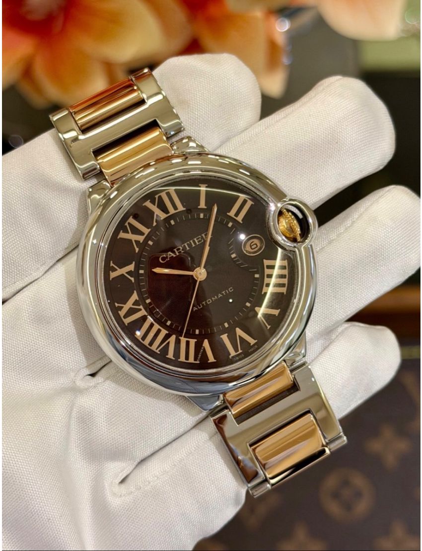 Cartier Ballon Bleu Steel & Rose Gold Chocolate Dial