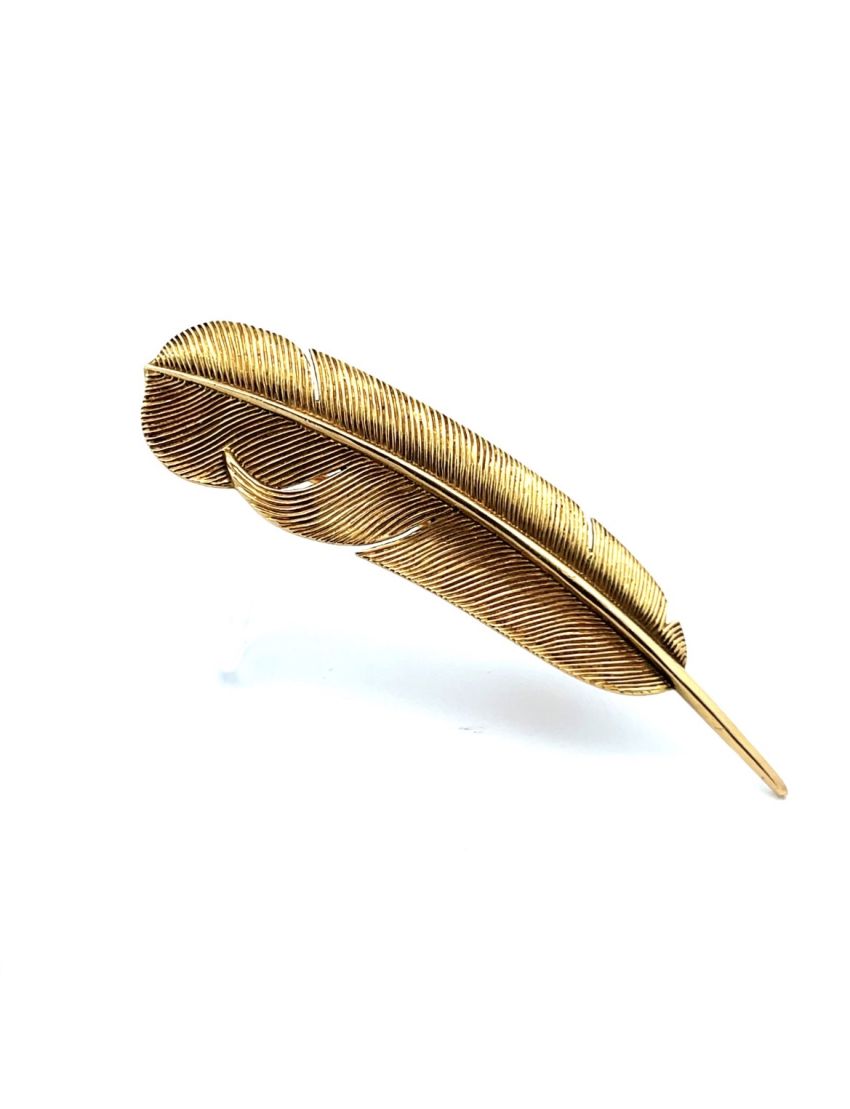 Hermes Vintage Feather Pin 18kt Yellow Gold