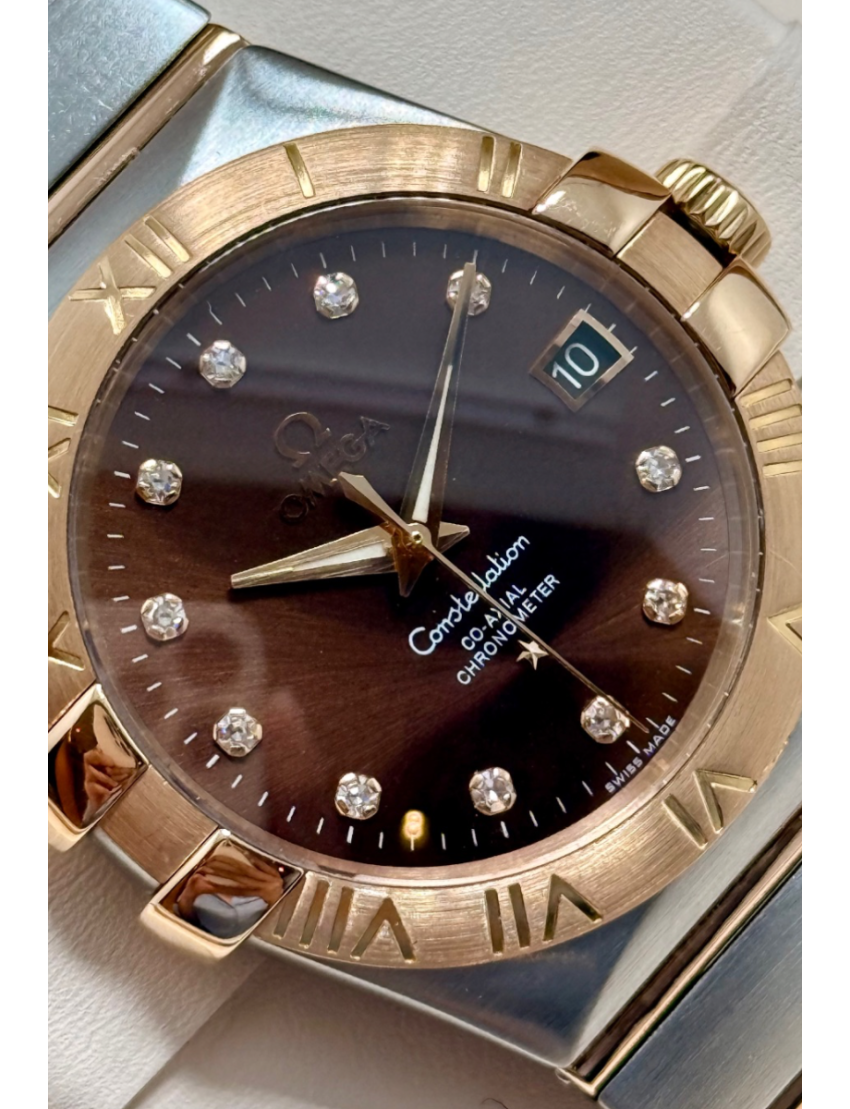 Omega Constellation Red Gold on Steel with Chocolate Dial
