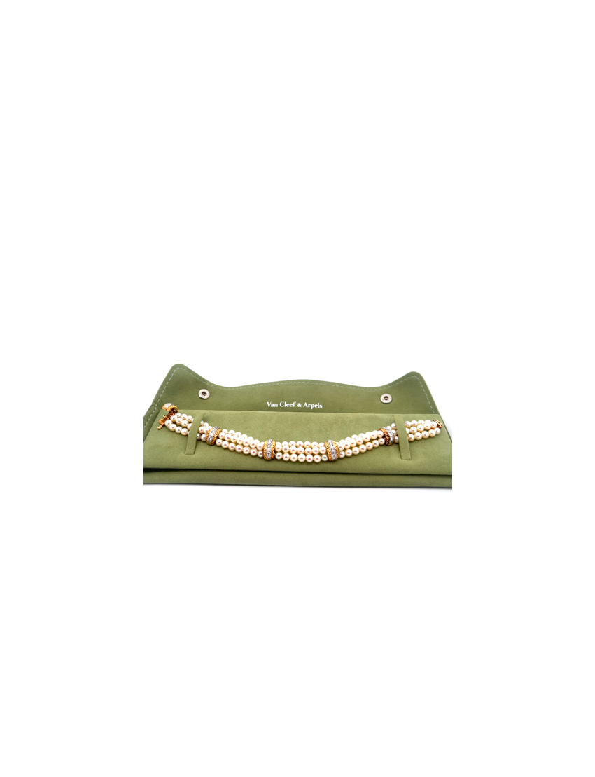 Van Cleef & Arpels 3 Stand Pearl & Diamond Bracelet