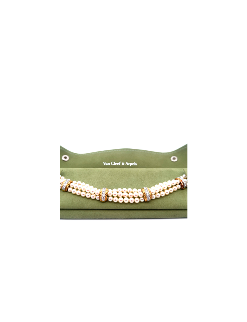 Van Cleef & Arpels 3 Stand Pearl & Diamond Bracelet