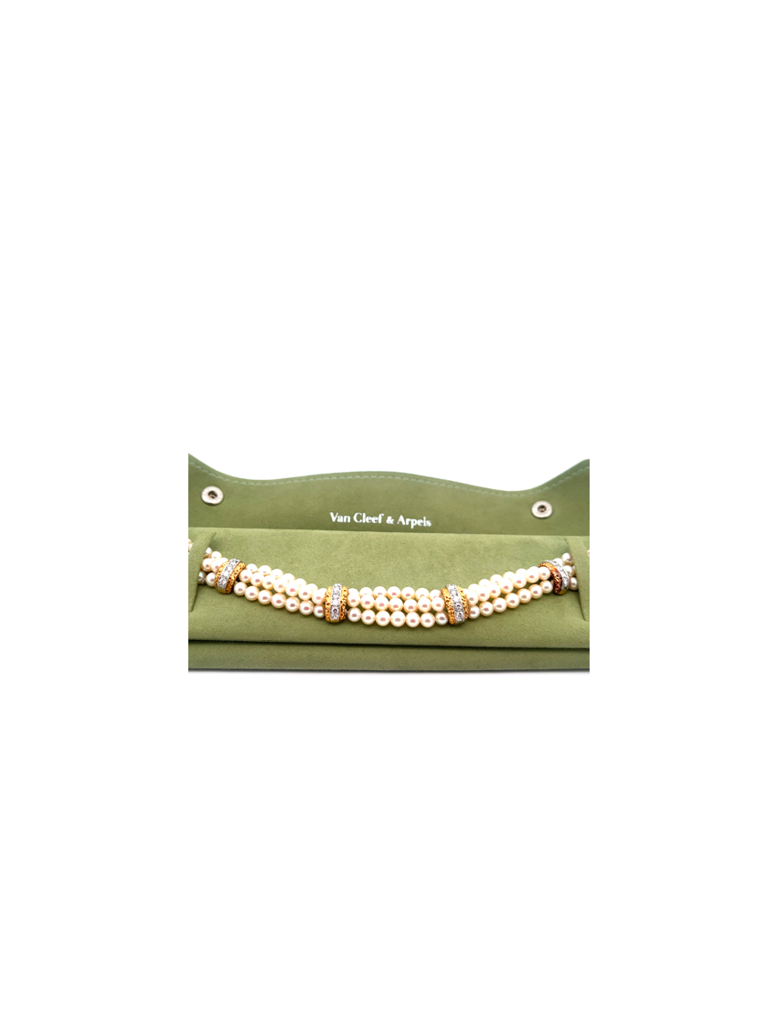 Van Cleef & Arpels 3 Stand Pearl & Diamond Bracelet