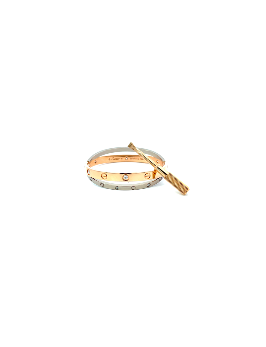 Cartier Bi-Color Double Love Rose Gold & Diamond Love Bracelet