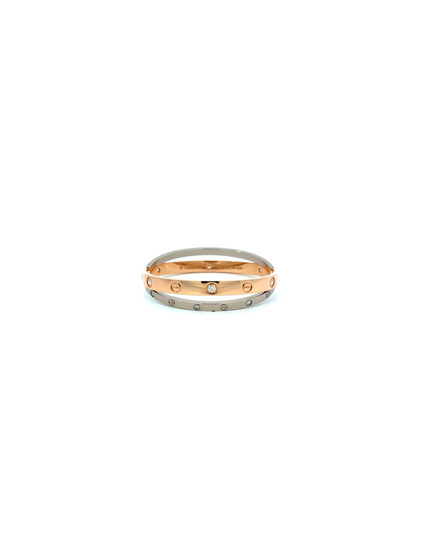 Cartier Bi-Color Double Love Rose Gold & Diamond Love Bracelet