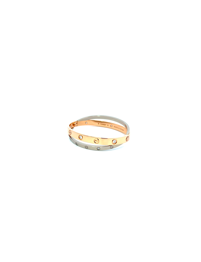 Cartier Bi-Color Double Love Rose Gold & Diamond Love Bracelet