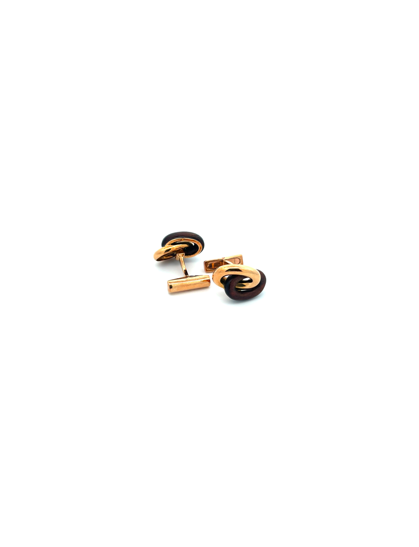 Hermes Pair of Gold-Darkwood Knot Cufflinks 18kt Yellow Gold