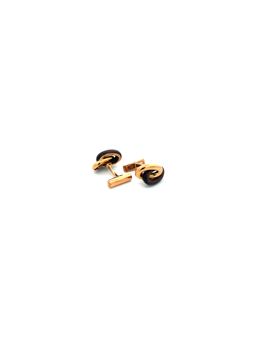 Hermes Pair of Gold-Darkwood Knot Cufflinks 18kt Yellow Gold