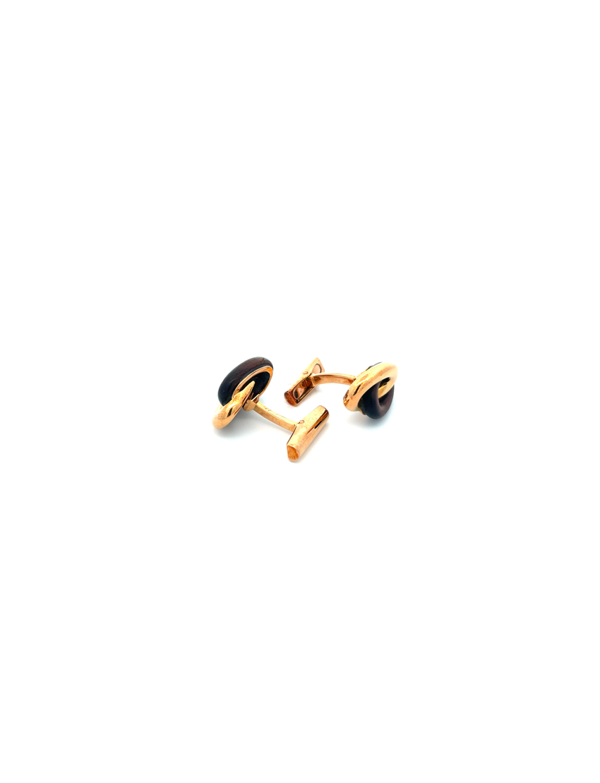 Hermes Pair of Gold-Darkwood Knot Cufflinks 18kt Yellow Gold