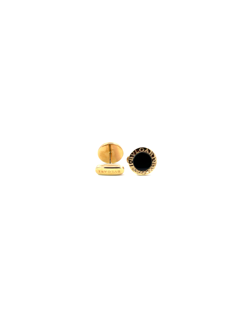 Bvlgari 18kt Yellow Gold Cufflinks With Onyx Inlays