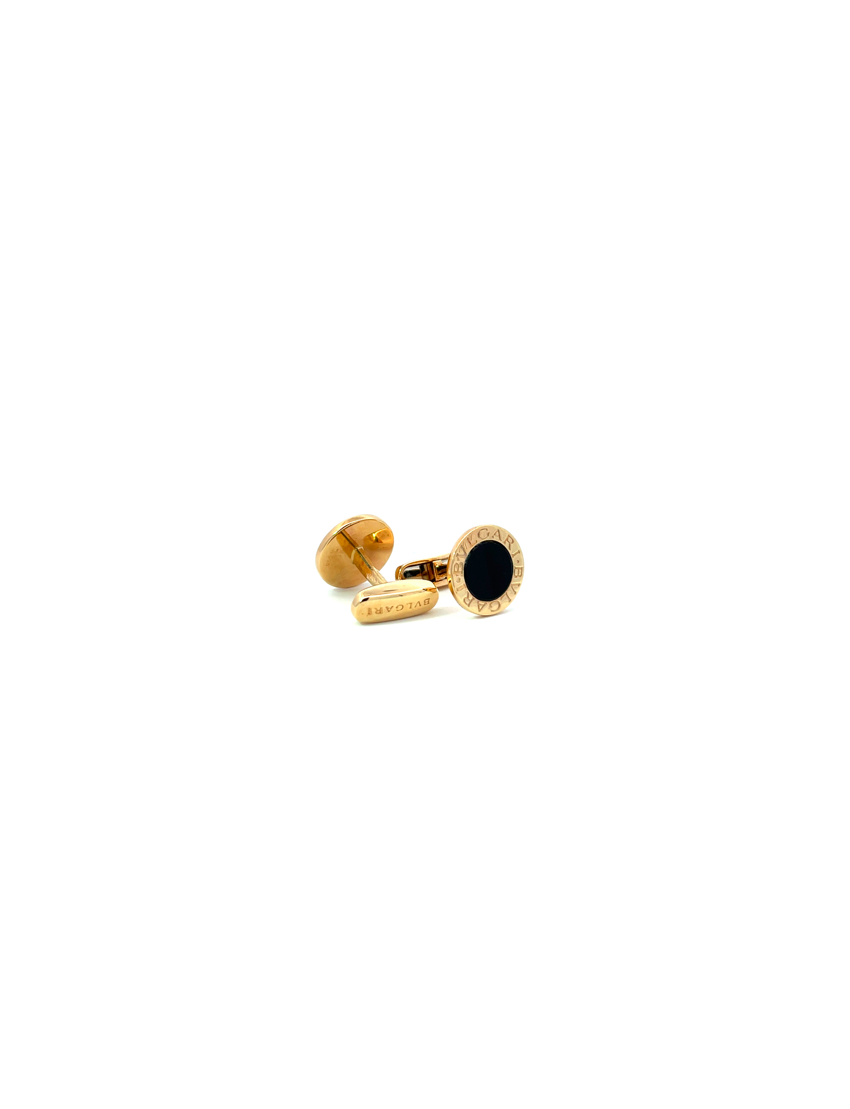 Bvlgari 18kt Yellow Gold Cufflinks With Onyx Inlays